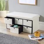 Home Source Circle Fabric Foldable 6-Drawer Storage Ottoman - Beige